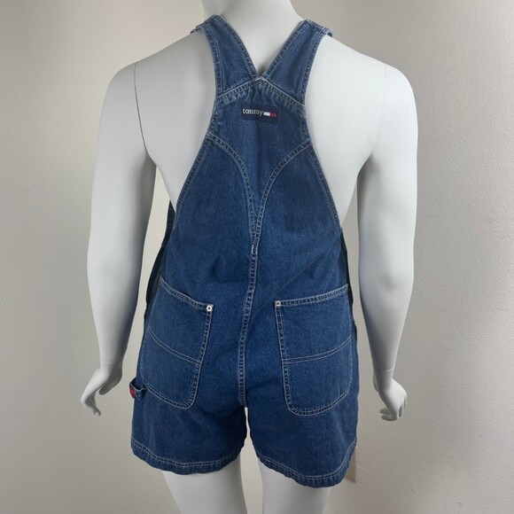 Tommy Women Size L Cotton Denim Shortall Bib Carpenter Short Jean Overalls Y2K - Picture 7 of 13